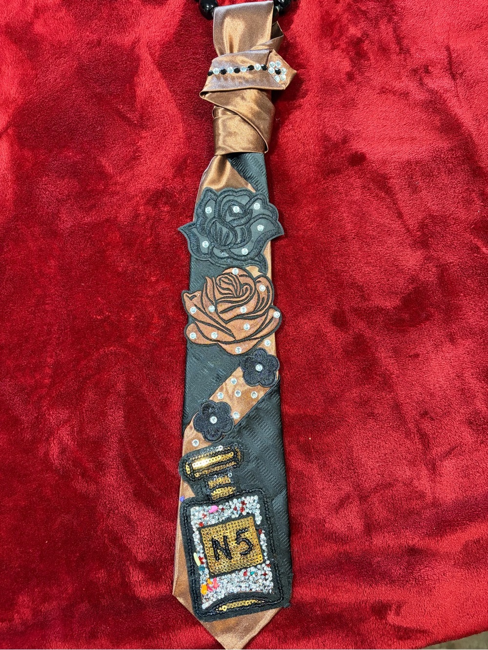 WoMen's Black & Bronze Embellished Floral Necklace Tie - Luxury Statement